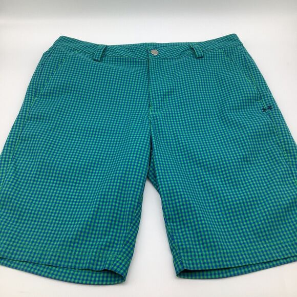 Under Armour‎ Mens Chino Shorts Green Blue Check Size 34 - Picture 1 of 10